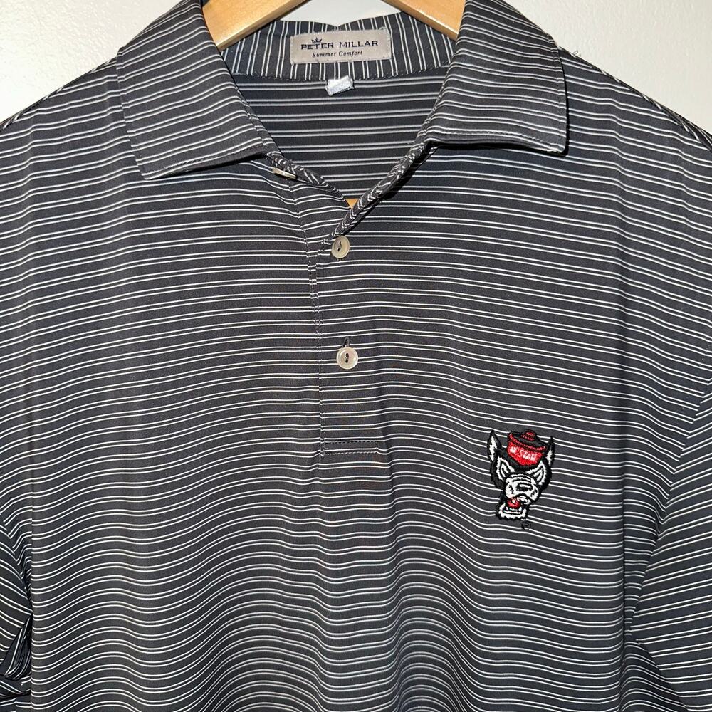 NC State Wolfpack Peter Millar Jubilee Striped Wolfhead Performance Polo size S